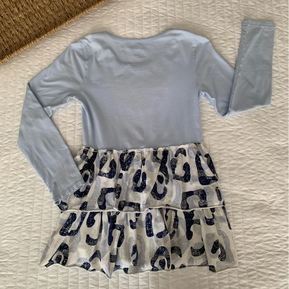 Justice Y2K Shirt Girls 12 Blue Sequin Long Sleeves Leopard Scoop Neck Ruffles
